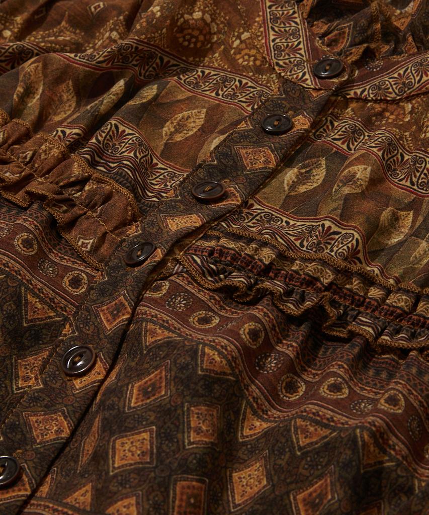 Penfield Ethnic Pattern Shirred Dress Brown_Fs1Ws09F
