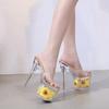 Fashion Big Size Sexy High Heel Shoes Sunflower Thick Heel Thin Heel Platform Sandals Transparent Crystal Shoes Wedding Shoes Feast