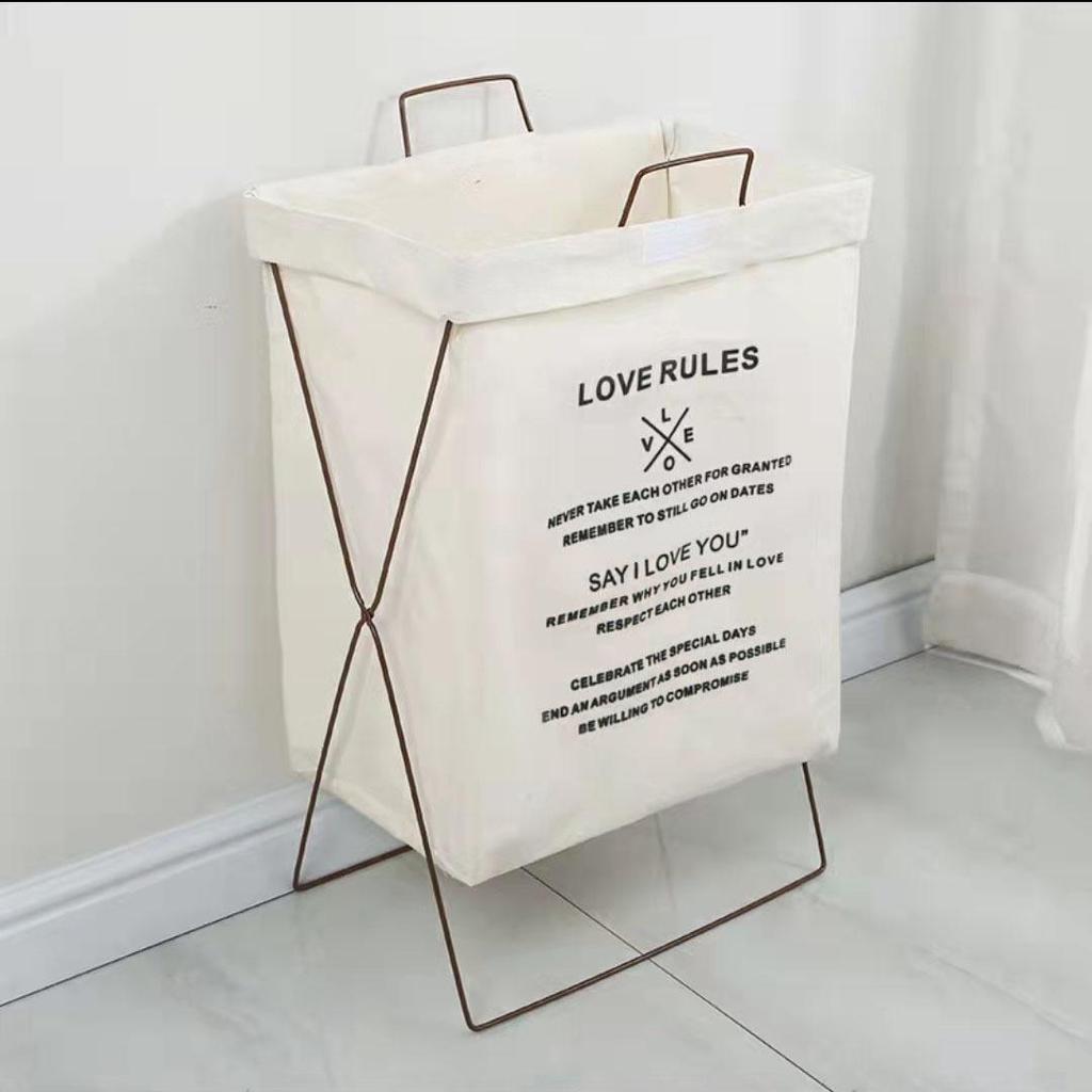 Nordic Cotton Linen Foldable Laundry Hamper with Wrought Iron Frame
