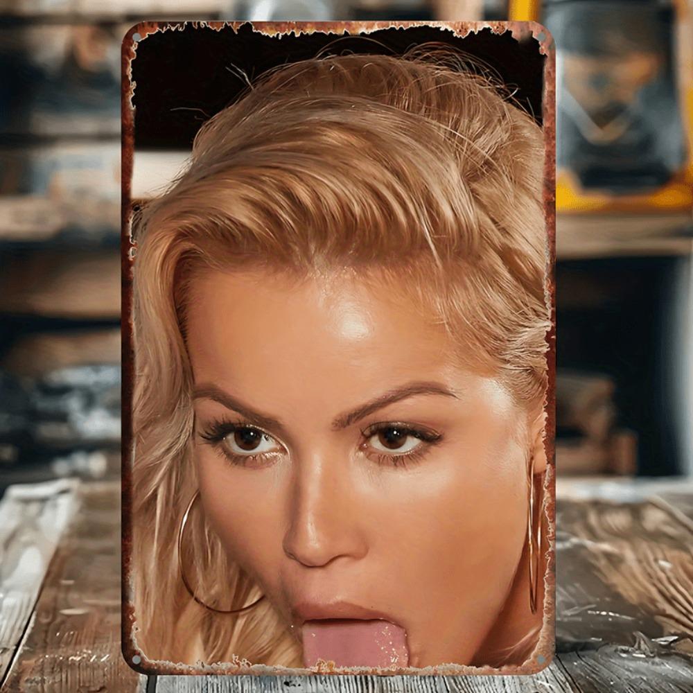 Vintage Metal Wall Art: 7.9x11.9in Blonde Lady Plaque, Rustic European Decor for Home & Bar, Gift