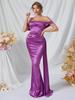 Evropské a americké luxusní fialové saténové večerní šaty s jedním ramenem a rybím ocasem