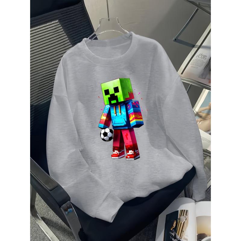 European sizes Boys' Soccer Print Casual Sport Autumn Winter Long-Sleeve Sweatshirt, Warm Round Neck Top, Outdoor Wear.