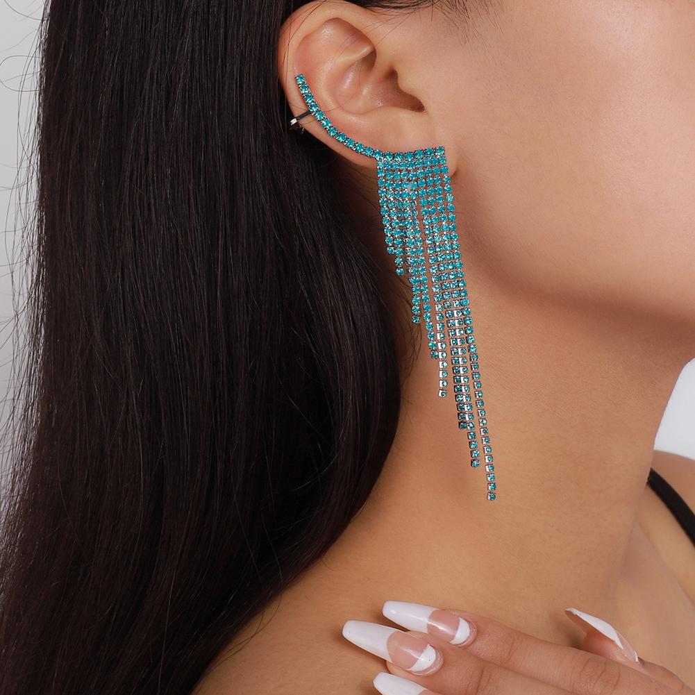 Women Tassel Crystal Earrings Long Fashion Geometric Rhinestone Earrings Jewelry