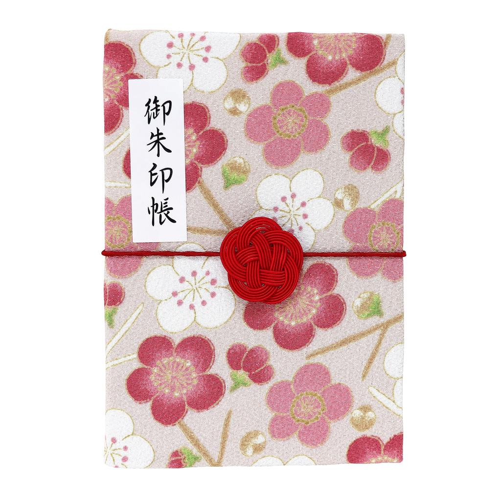 Cute Goshuincho Stamp with Mizuhiki Rubber Double Japanese Chirimen Temple Stamp Collection Book 16cm Plum (Temple Book) Band, Page, Pattern, Fabric,
