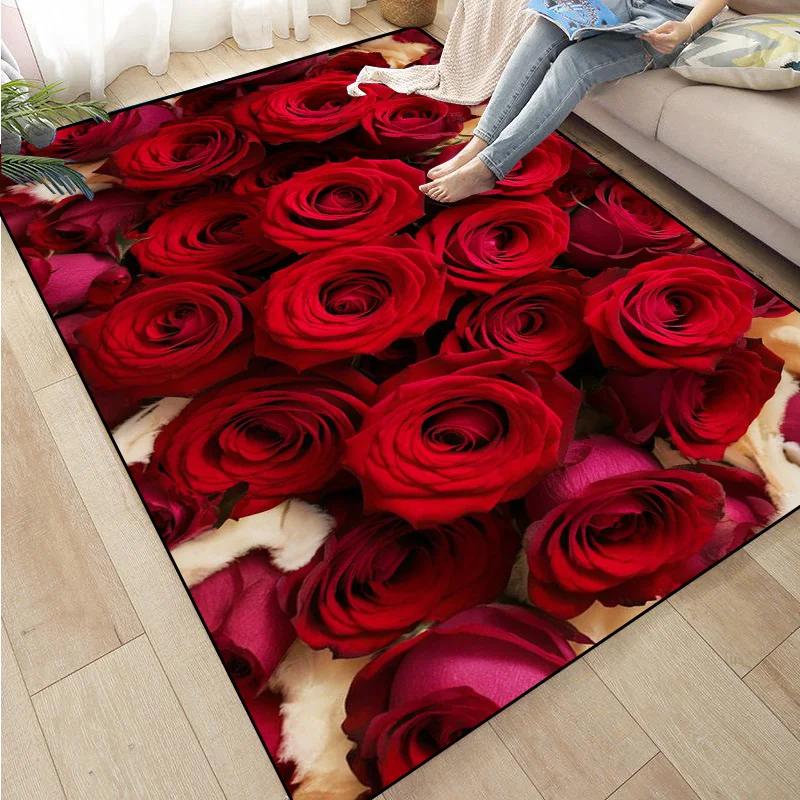 Rose Sunflower Daisy Peach Blossom Carpet Mat Colorful Flower Area Decorative Rugs for Room