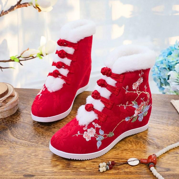 Winter Warm Snow Boots for Women Platform Slip On Faux Fur Lining Ankle Booties Shoes Women's Comfortable Embroidered Fleece Lined Walking Short Boots