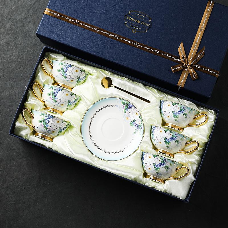 Fine Bone China Coffee Cup Set Porcelain Saucers European Style Luxury Afternoon Tea Set Home Kitchen Dining Wedding Gift Box
