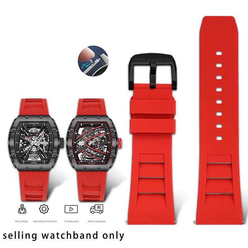 Rubber Wristband for GeYa Great Wall Wine Barrel Type Aerospace Joint G08253 G78135G Quick Release Rubber Watch Strap 26mm