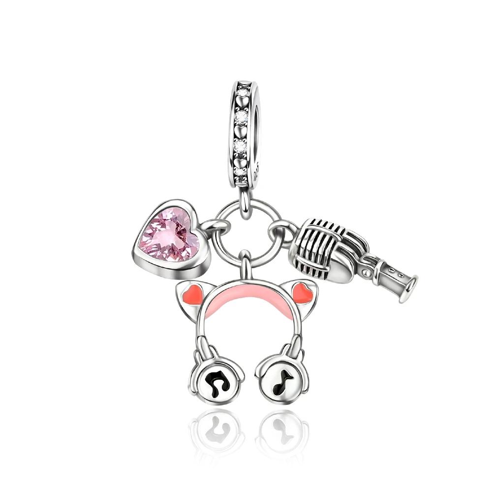 Copper Charms Original Design Blue Eyes Zircon Cat Dog Bead Heart Charm Diy Fit Bracelet For Women Wedding Jewelry Gift