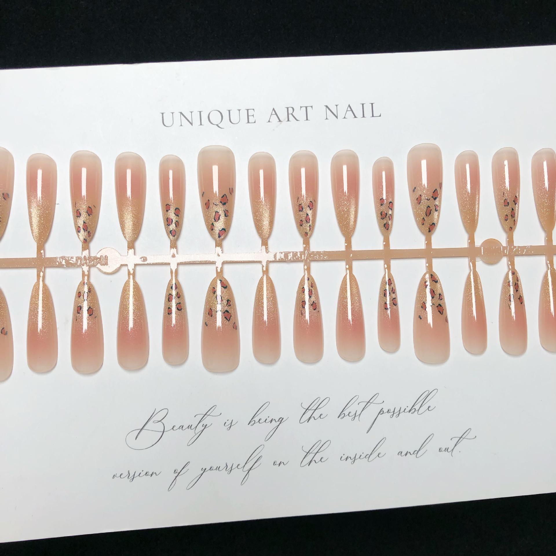 

Leopard Print Sunset Gold Glitter Cat Eye Long Almond Nails