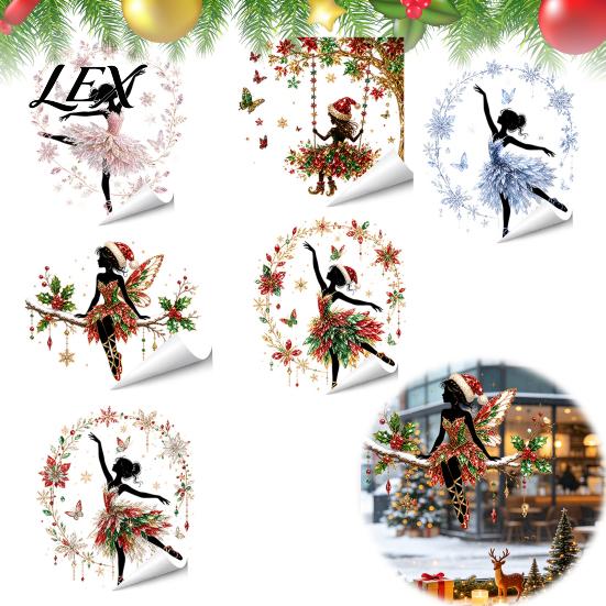 Removable Vinyl Wall Decor Christmas Ballet Girl Static Window Clings, Xmas Glass Decals, Winter Non Adhesive Residue Film Ballerina Elf Stickers for