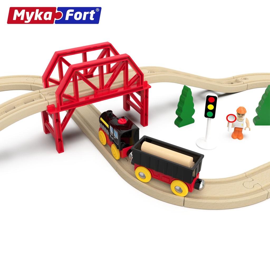 Educational Wooden Toy Rail Car Children Diy Fire Forest Track Bridge Suit Thomas Train