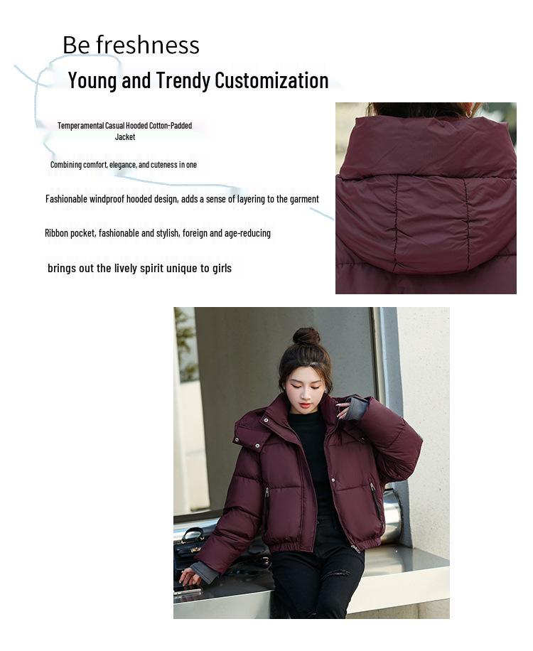2025 Autumn/Winter Korean Style Versatile Hooded Cotton Jacket