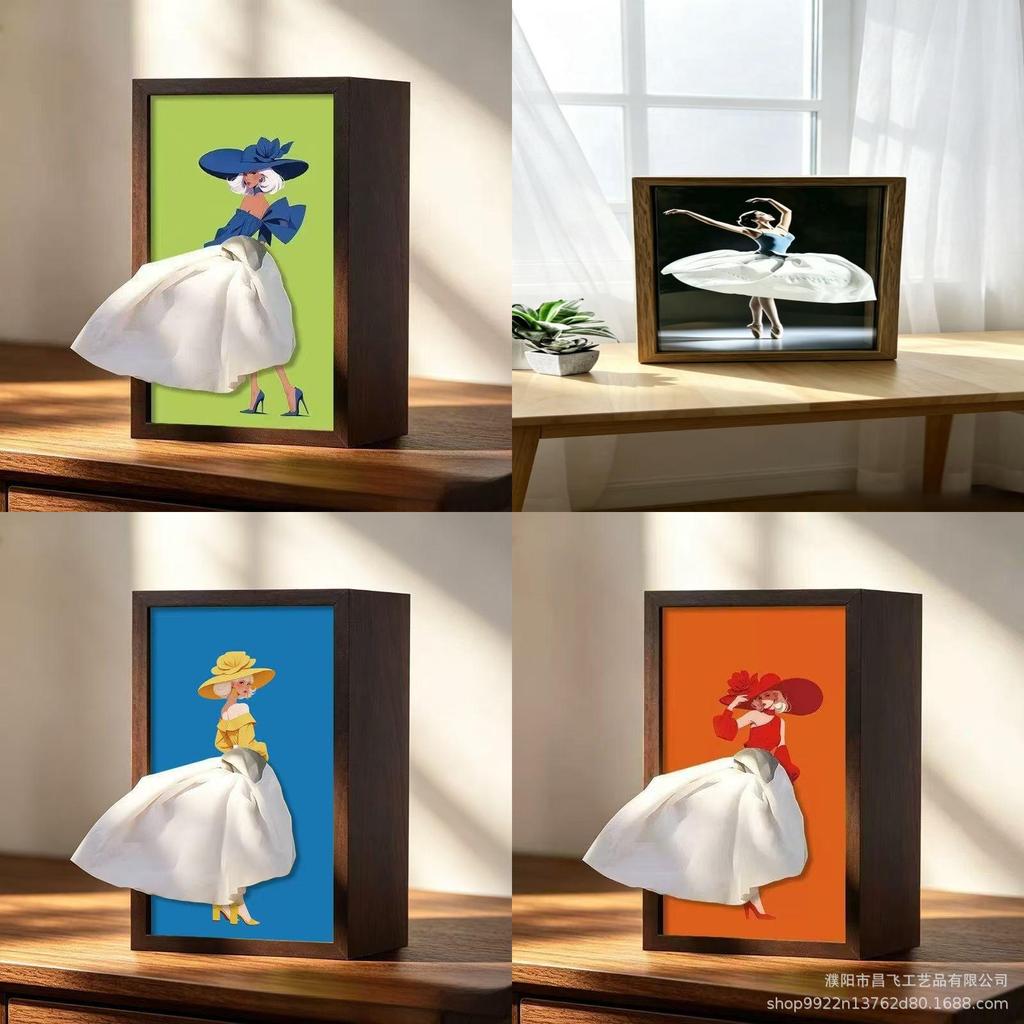 Ballet Dance Wooden Tissue Box Holder With Creative Cartoon Design For Home Decor