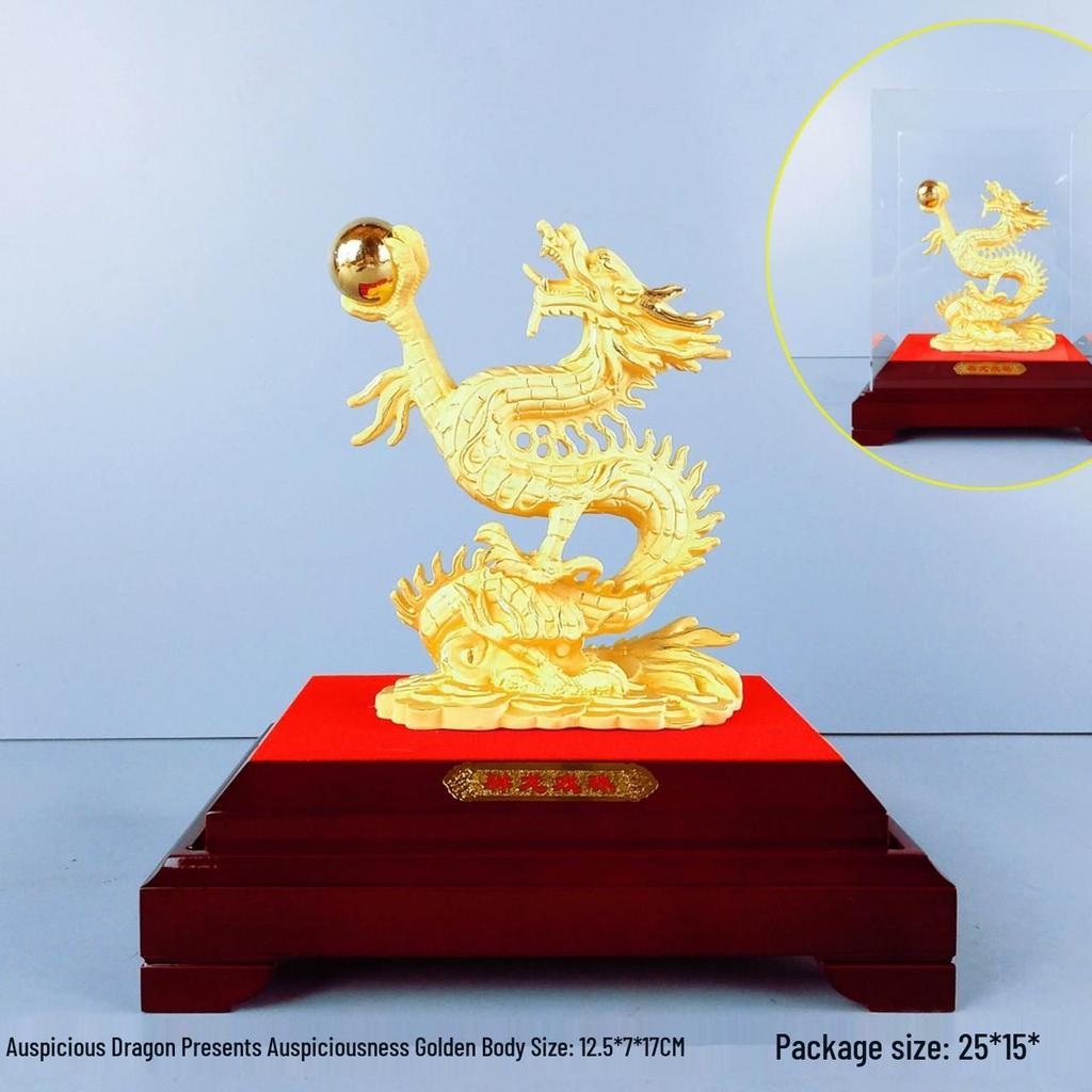Flocked Gold Dragon Zodiac Ornament for Year of the Dragon - Wealth-Attracting Decoration and Business Gift