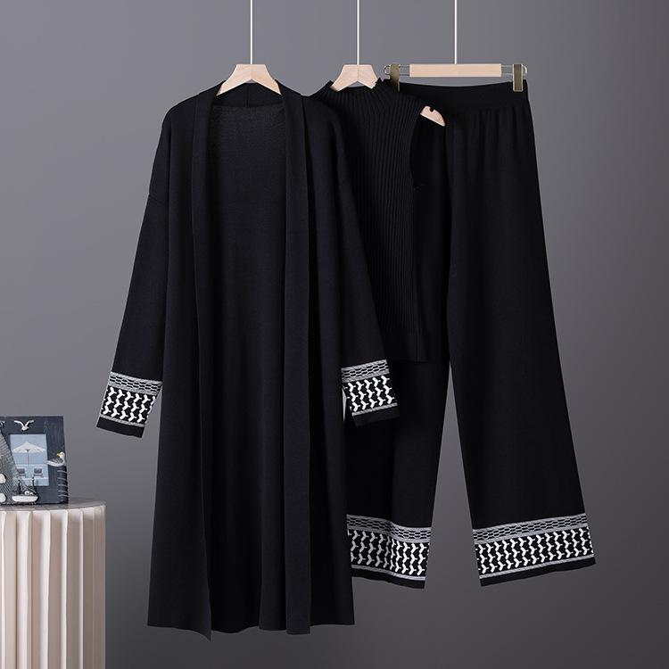 European Cross-Border Casual Knitwear Set: Women's Autumn/Winter Vest, Sweater Cardigan & Wide-Leg Pants 3-Piece