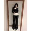 Spring/Summer 2025 Women's Pleated Lace Micro-Flare Ballet Pants - Floor-Length Trousers