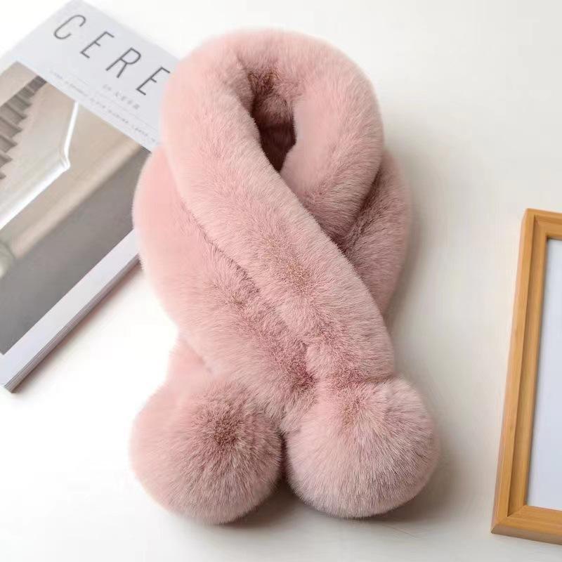 Bufanda de piel de conejo, bufanda con cuello de piel, calidez para otoño e invierno de mujer, versión coreana de bufanda de felpa gruesa versátil de tres tubos, bufanda