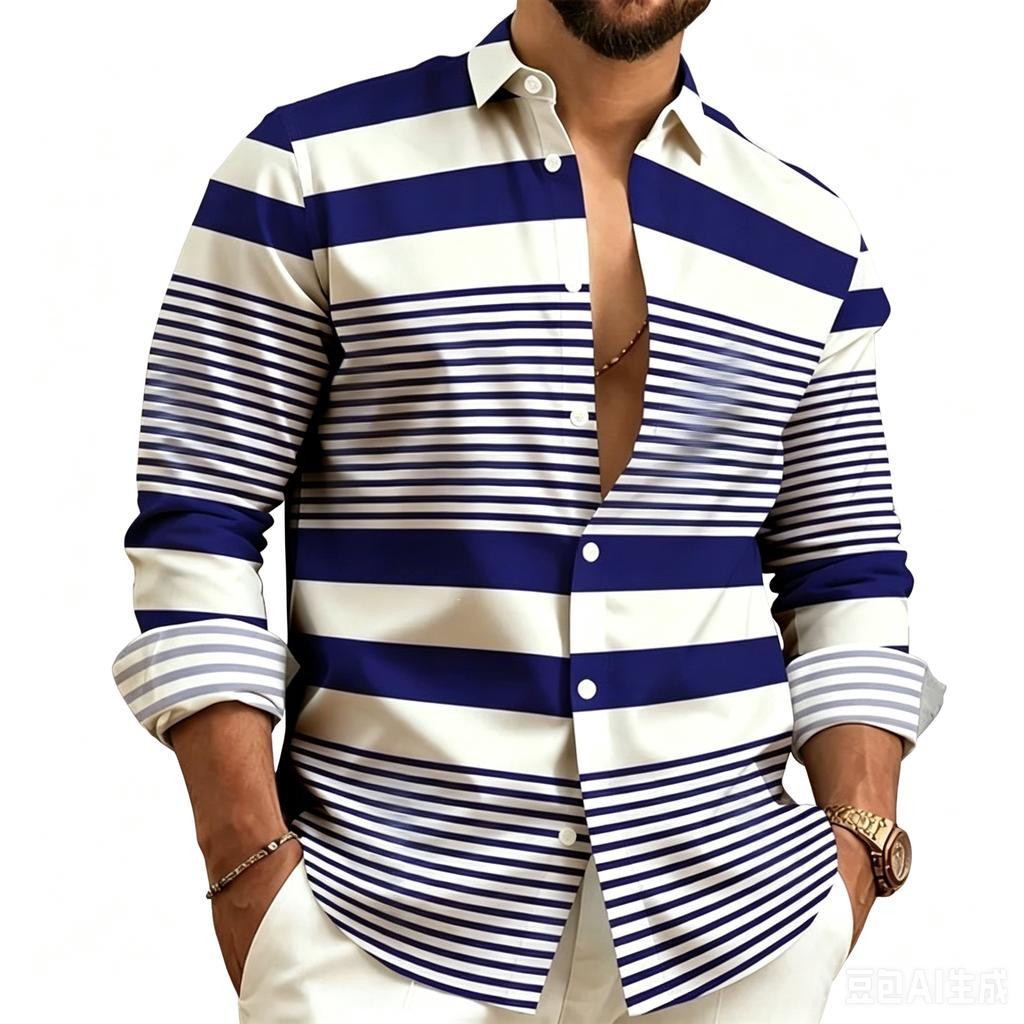 Herren Business Casual Langarm Gestreiftes Hemd für Arbeit Alltag