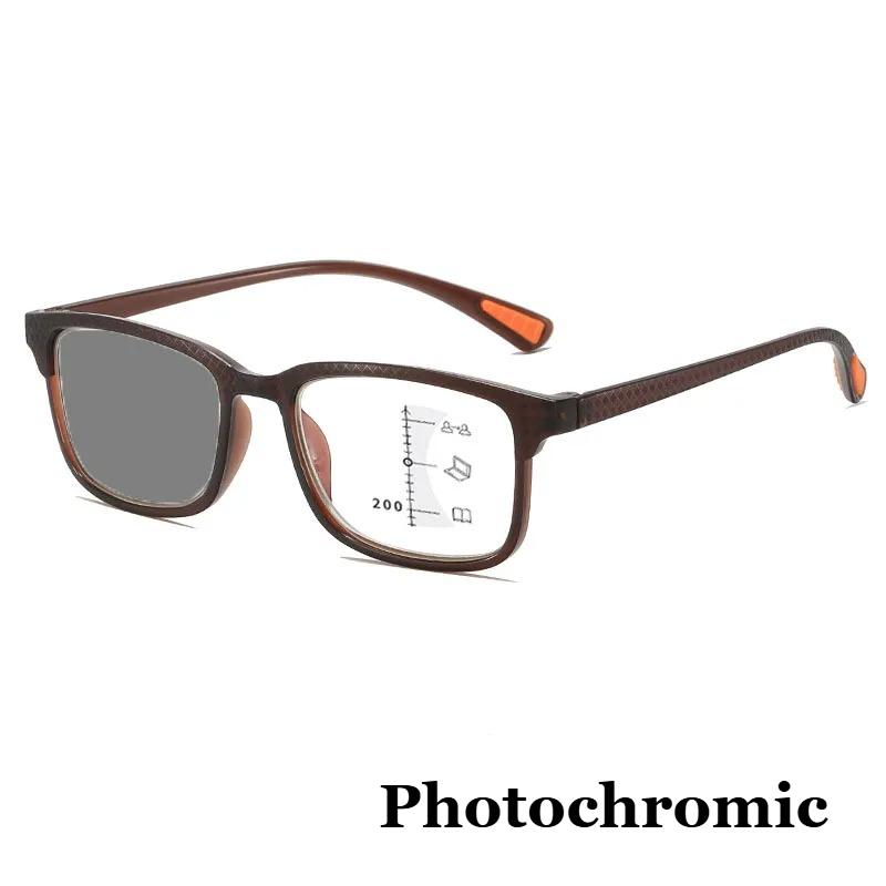 Neutral Classic Square Multifocal Photochromic Reading Glasses High-Definition Blue Light Protection Hyperopia Glasses +3.5+4.0