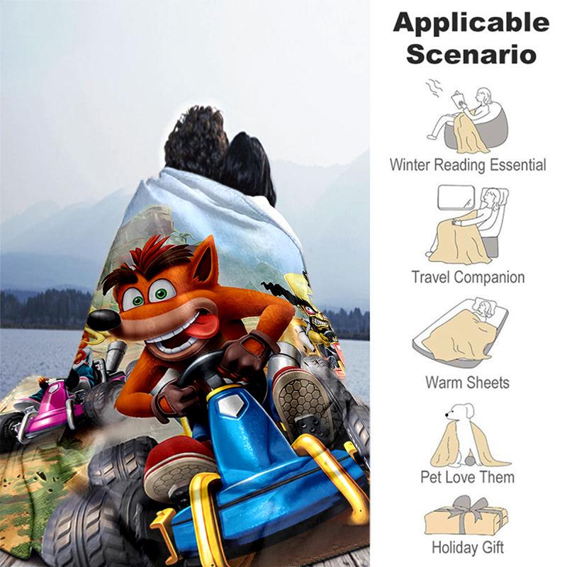 1pc Blanket Crash Bandicoot Print Design, Lightweight Blanket for Sofa, Bed- Soft &Warm, Gift for All Seasons like Christmas, Halloween