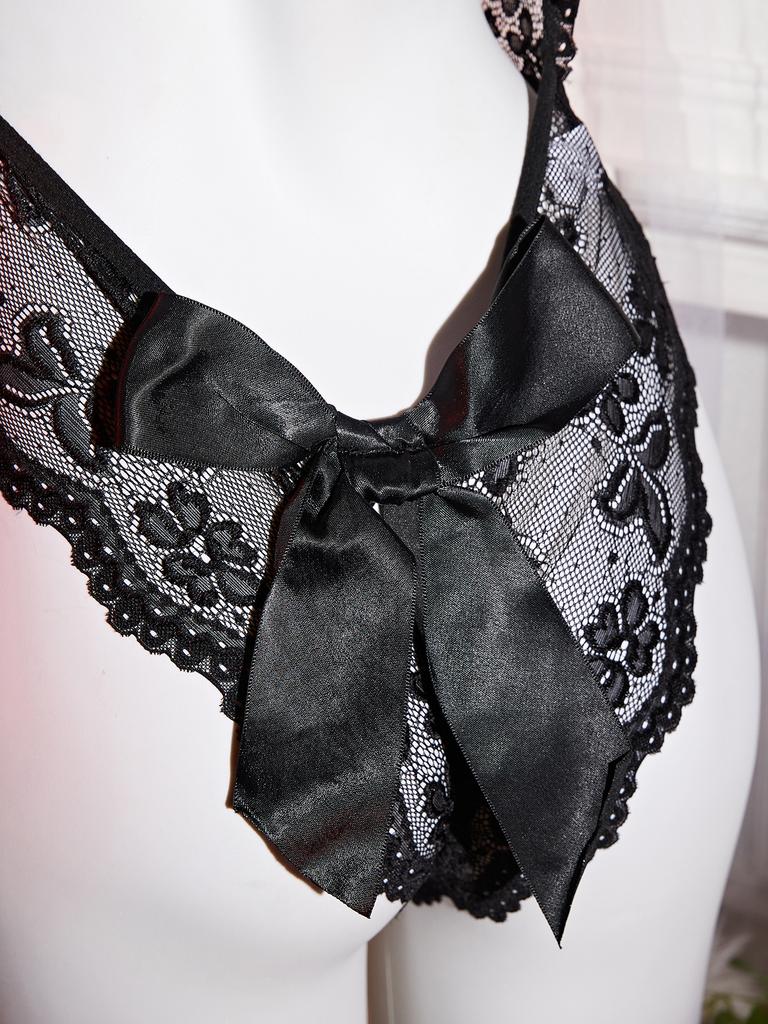 Big Bow Adult Sexy Lingerie Women Lace Hollow Erotic Bodysuit Teddy Babydoll Dress Open Bra Underwear Set Valentine's Day Gift