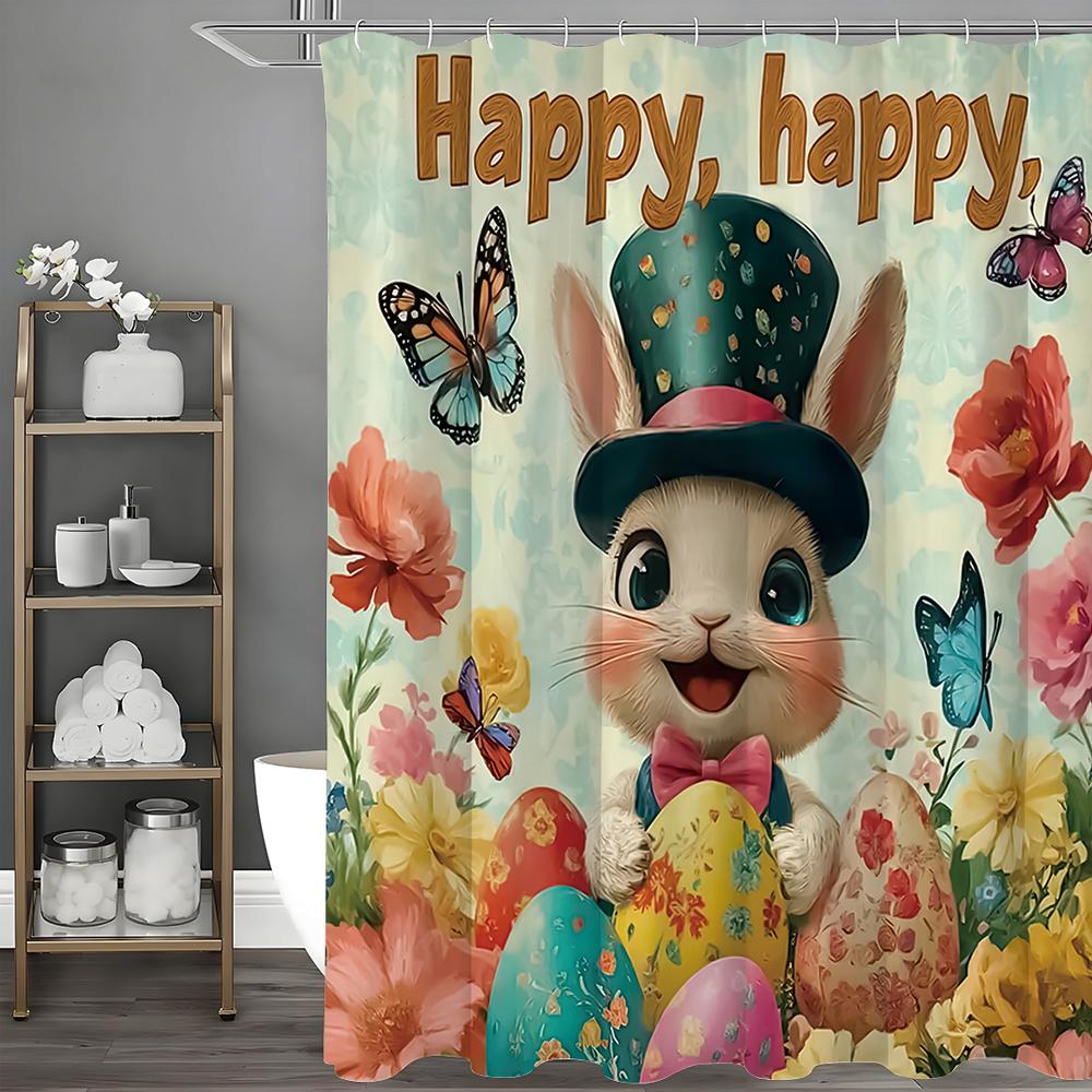

Счастливой Пасхи Кролик Яйца Цветочный Бабочка Шторка для душа, Декоративная шторка для душа для ванной, Водонепроницаемая шторка для душа с крючком 90*180cm