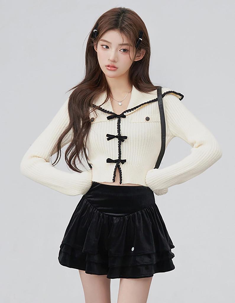 TOWYYO Long Big Short Korean French Beige Women's Cardigan, Sleeve, Ribbon, V-Neck, Striped, Cute, Collar, Length, Fashion, Spring/Autumn, Stylish,