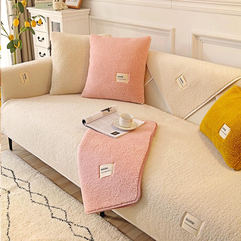 Winter Lambskin Sofa Cushion Thickened Fleece Cushion Non-Slip Leather Sofa Cover Nordic Simple Winter