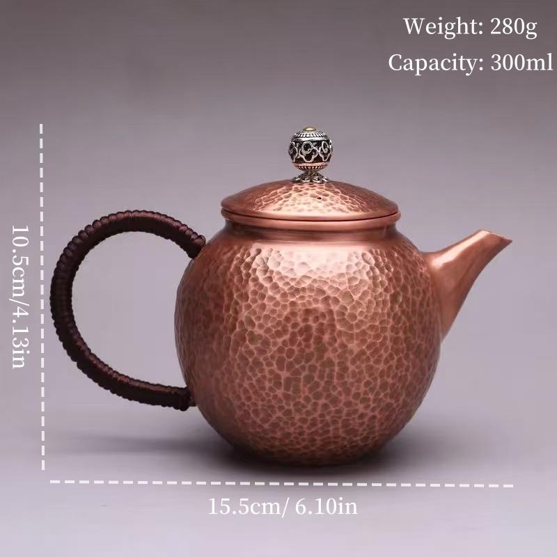

Vintage Small Size Copper Coffee Pot,Hammer Texture Weave Handle 300 ml Heat Resistant Filter Water Kettle,Handcrafted Teapot