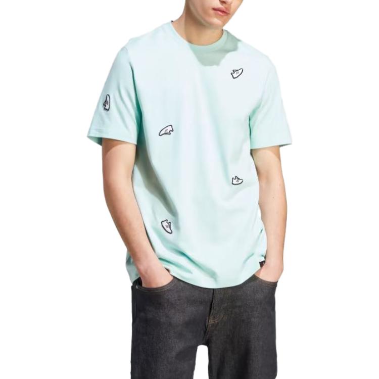 adidas Originals Solid Color Crew Neck T-Shirt Men Tops Blue IL5381