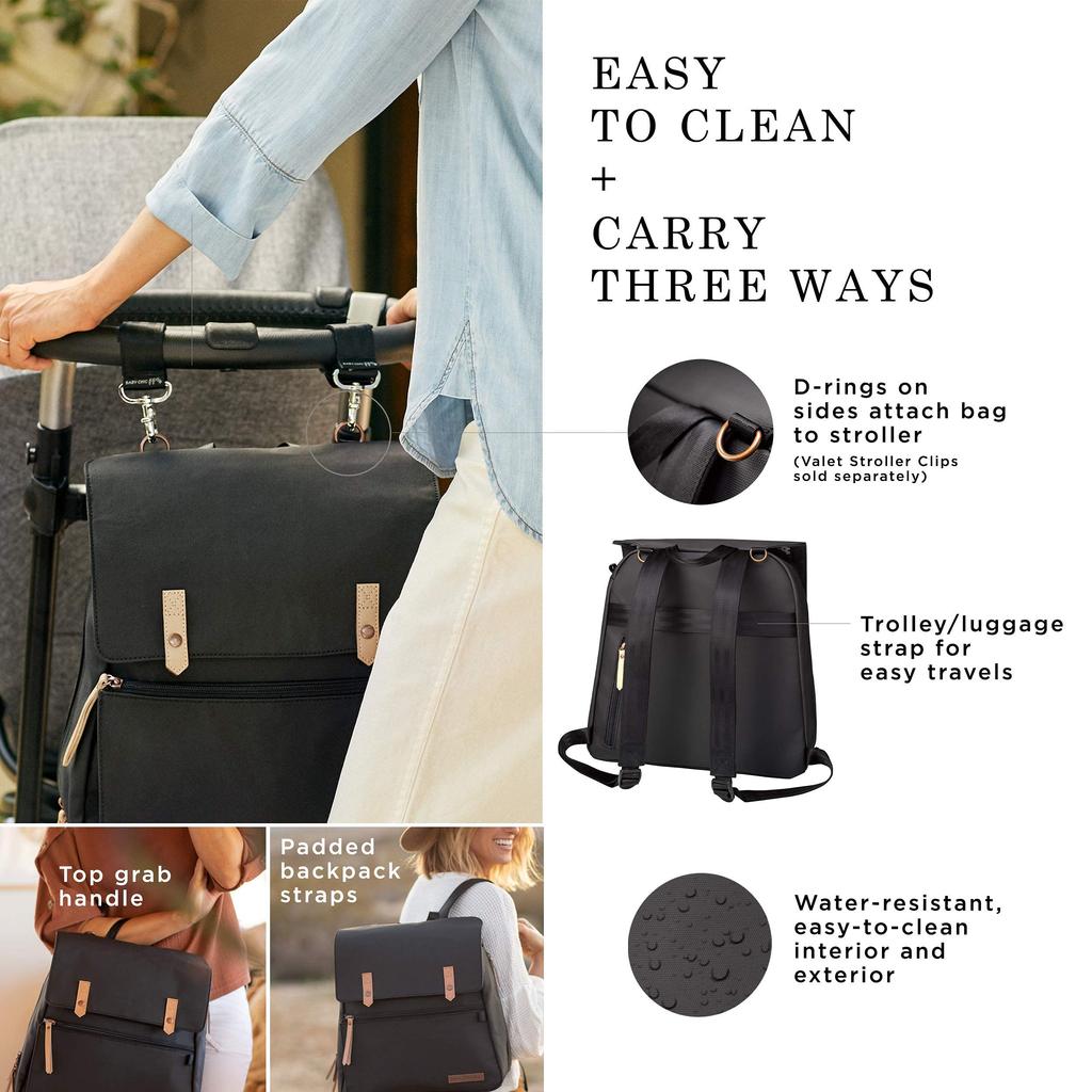 Petunia Pickle Bottom Meta Backpack Black Matte Canvas Mother's [Authorized Retailer]
