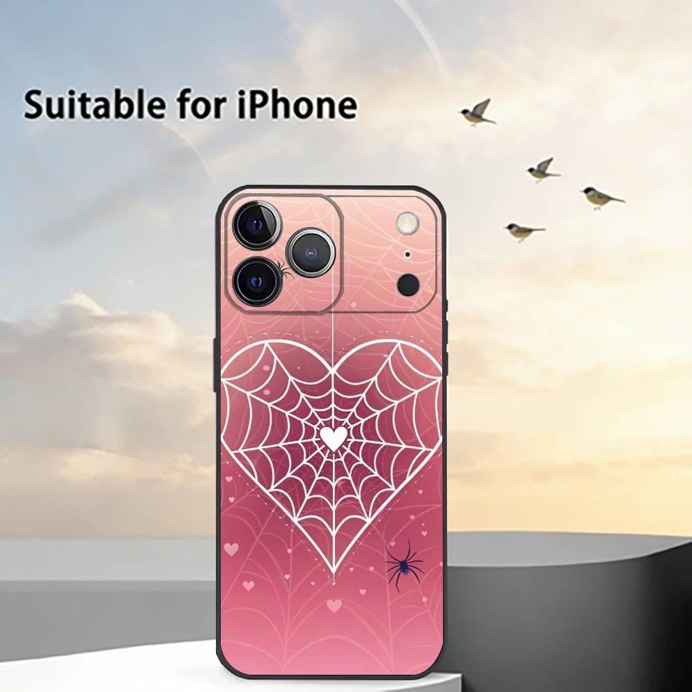 Cool Spider Web H-Heart Phone Case For iPhone 17, 16,15,14,13,12,11 Plus,Pro Max, Others Soft Black Cover