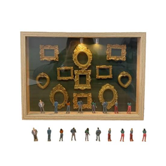 Gör-det-själv Mini Museum Silhuettlåda med Små Ramar Figur Personlig Foto Skuggbox Familjeminne Displaylåda Dekoration