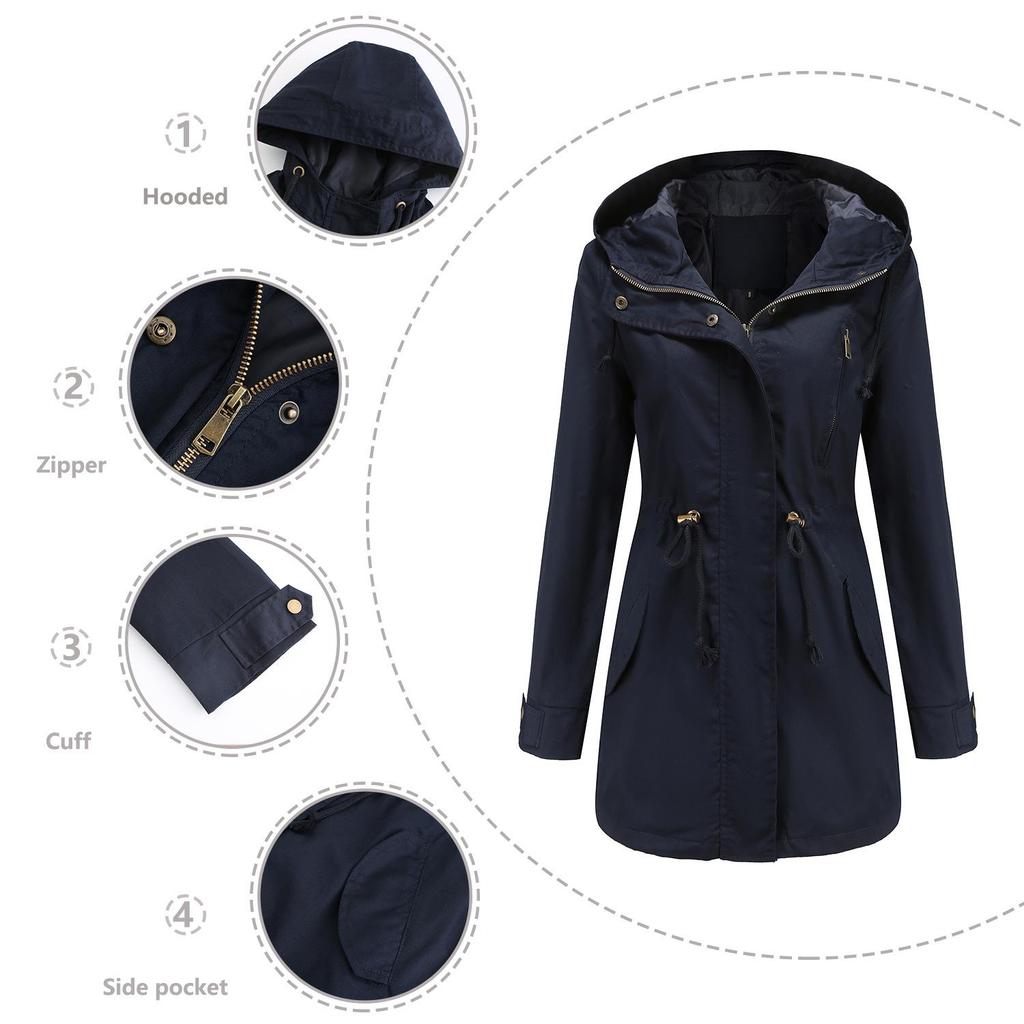 Baumwolle Mit Kapuze Windjacke frauen Frühling Herbst Lose Einfarbig Langarm Kordelzug Chic Jacke S-3XL