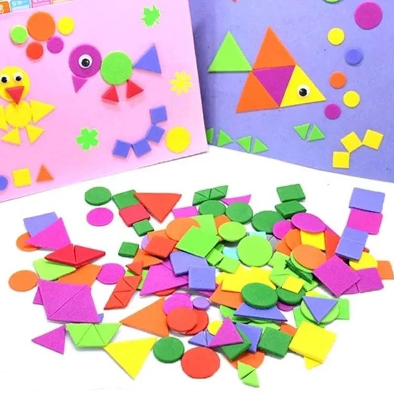 45/150pcs Foam EVA Stickers Self-Adhesive Geometry Puzzle Children Number Flower Education DIY Toy Crafts Arts Making Kids Gifts