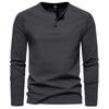 Heren T-shirt met lange mouwen en Henry-hals Casual effen T-shirt Onderhemd
