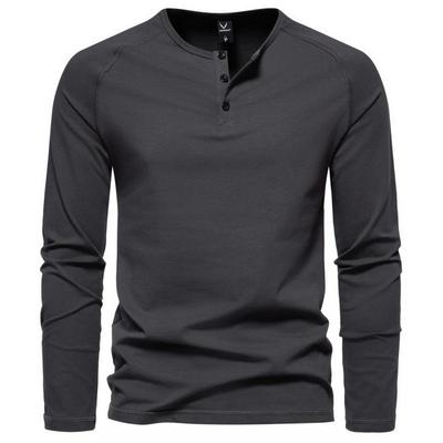Men's Henry Neck Long Sleeve T-Shirt Casual Solid Color T-Shirt Bottom Shirt