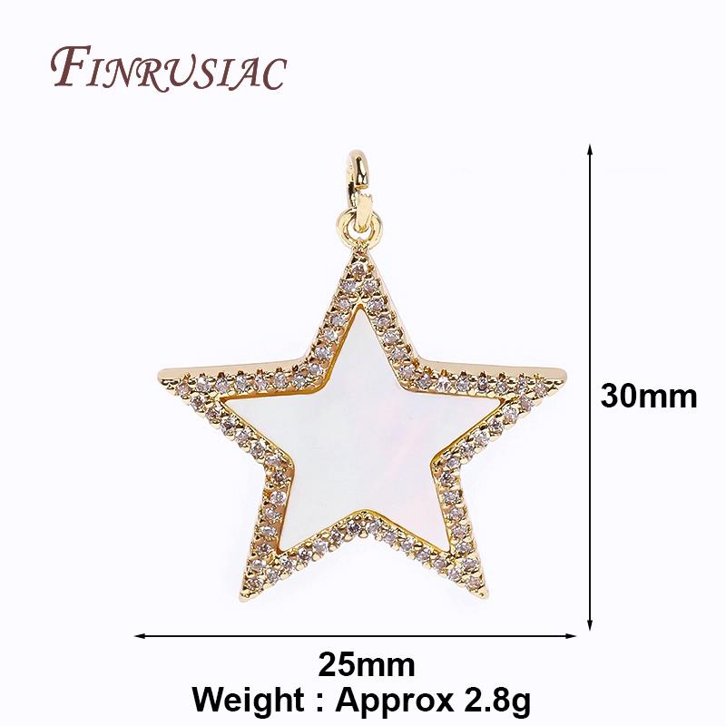 Trendige Messing mit Strasssteinen Stern/Rund Form Anhänger 18 Karat Vergoldet Inlay Natürliche Muscheln Anhänger DIY Schmuckherstellung Zubehör