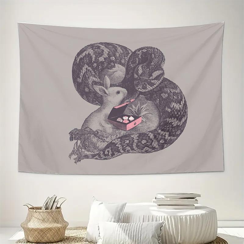 Rabbit and Snake Tapestry Forest Wall Decor Gothic Vintage Art Tapestry Witchy Home Decor Dark Academia Aesthetic Room Hanging