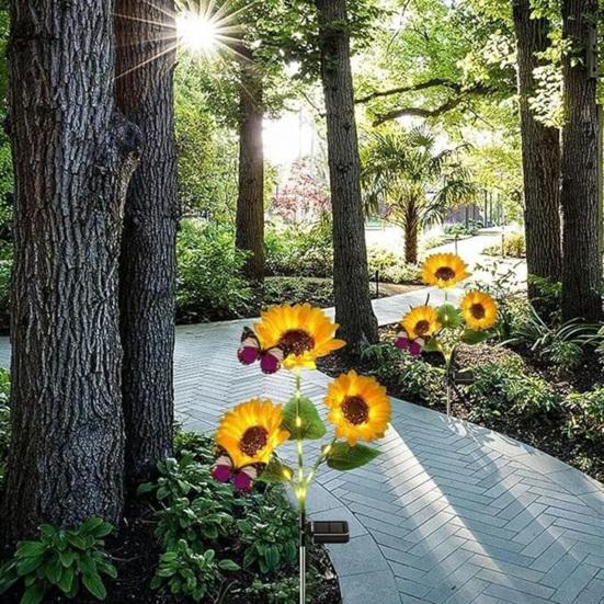 Solar Sunflower Garden Light, Realistic Sunflower Solar Powered Outdoor Light, Waterproof Auto On/Off Decorative Light for Patio Backyard