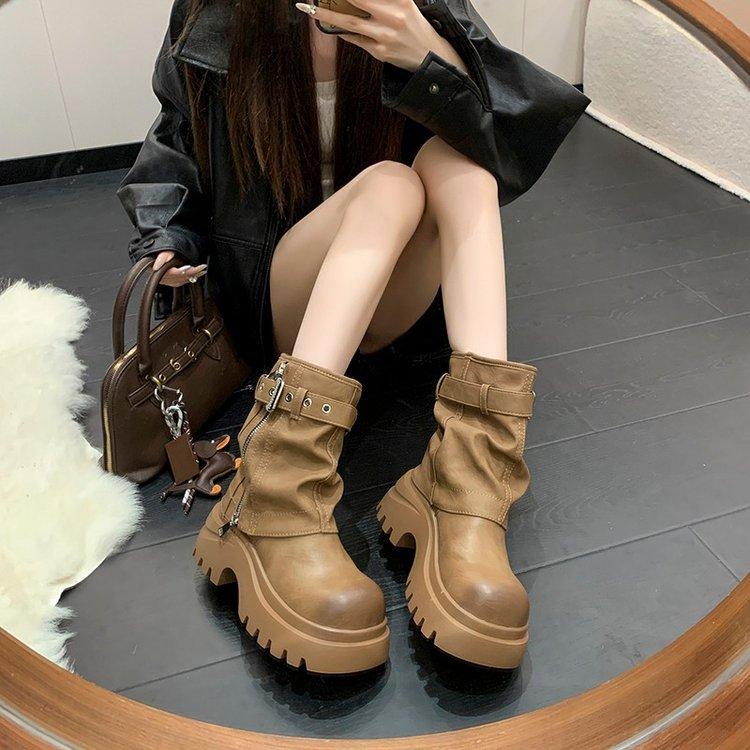 Short Trouser Boots Martin Boots Women's 2025 Autumn and Winter New Fashionable Versatile Thick-soled Explosive Boots Retro Short Boots