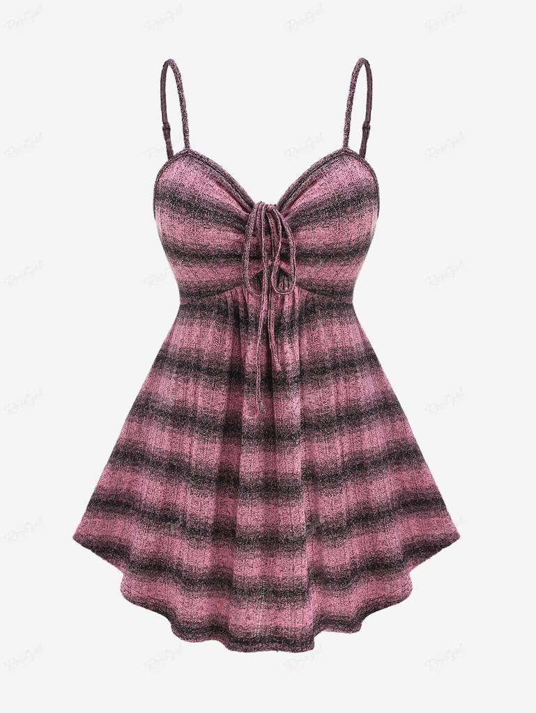 Rosegal Plus Size Cinched Ruched Striped Knitted Cami Top and Rivet Lace Trim Ribbed Textured Crop Sweater (Adjustable Shoulder Strap)