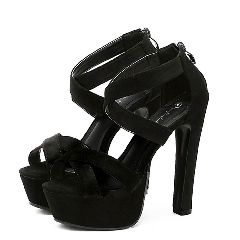 

Новые универсальные модные банкетные туфли на высоком каблуке 14 см, сандалии из замши на толстом каблуке, женская обувь 38 чёрный