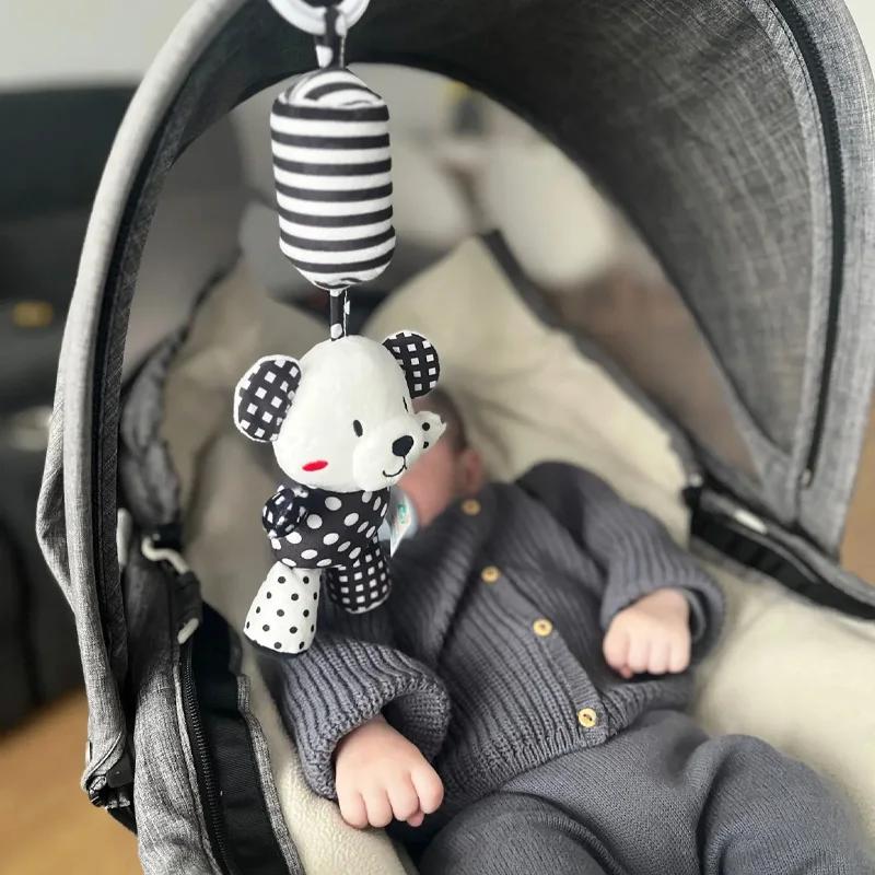 Infant Baby Rattles Newborn Black White Visual Grab Ability Training Toys Stroller Bed Hanging Bell Plush Doll