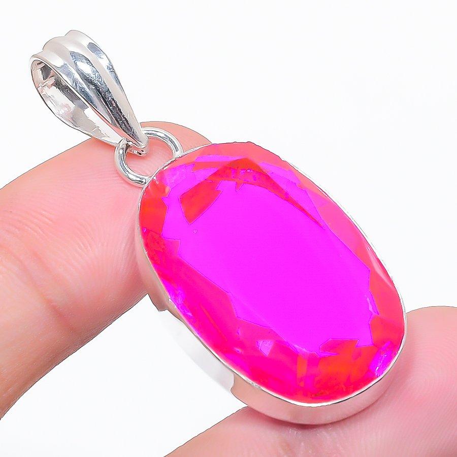 Natural Pink Rubillite Gemstone 925 Sterling Silver Jewelry Pendant 1.85" l4b79