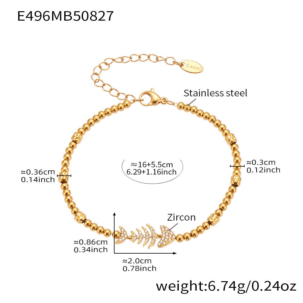 Qiong Yao 18K Gold Plated Beaded Zircon Fishbone Bracelet with Bamboo Joint Design