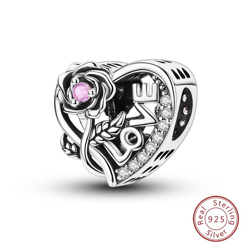 Real Copper Pink Series Heart Charms Beads Fit Qikaola Original Bracelets Diy Mother'S Day Jewelry Gift For Mom