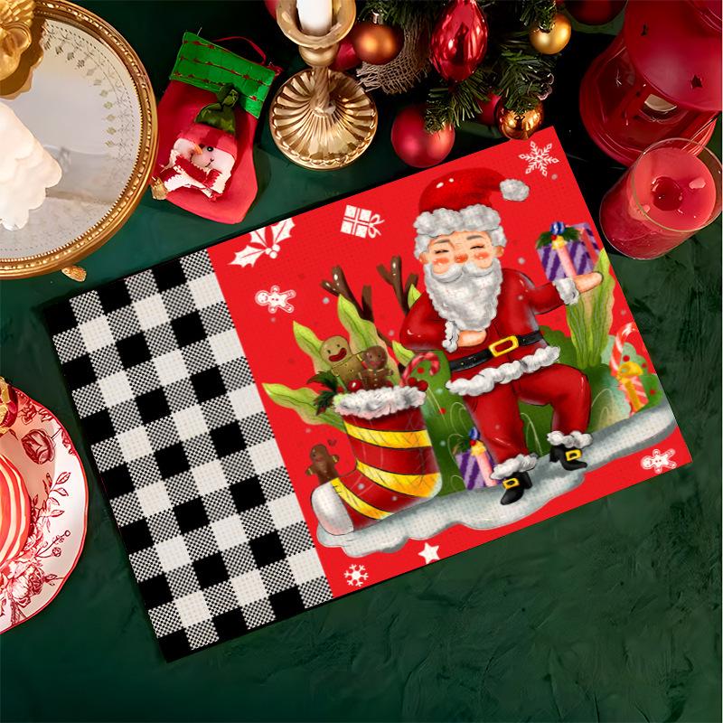 Nordic Christmas Elk Print Linen Placemat - Western Restaurant Decor & Heat Insulation Pad 32*45cm (Linen)