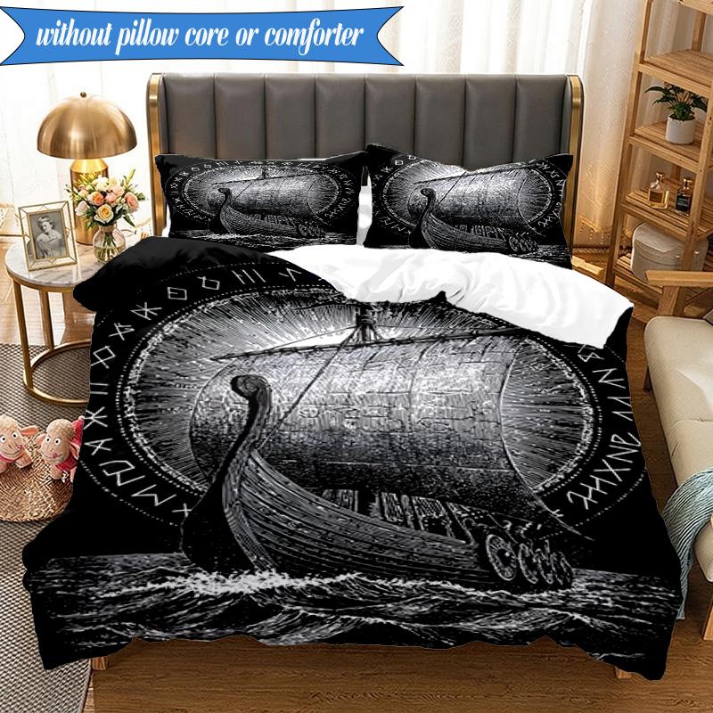 3PCS Viking Ship At Sea Bedding Set,Including 1pc Duvet Cover And 2pcs Pillowcases Perfect for Bedroom, Dormitory, Fan Christmas Gift